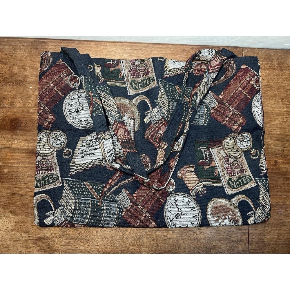 Vintage Tapestry Purse Handmade Tote Bag Library Books Academia Quirky